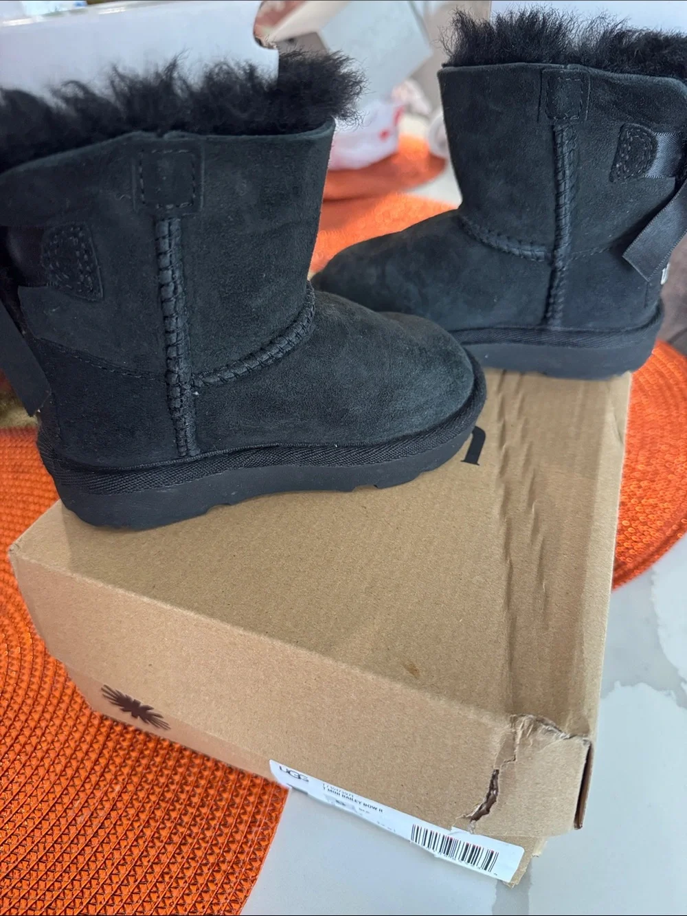 UGG Kids Black Mini Bailey Bow Boots